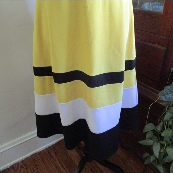 New York & Company Yellow Colorblock Fit & Flare Midi Dress Size L Pastel Retro - Picture 7 of 17